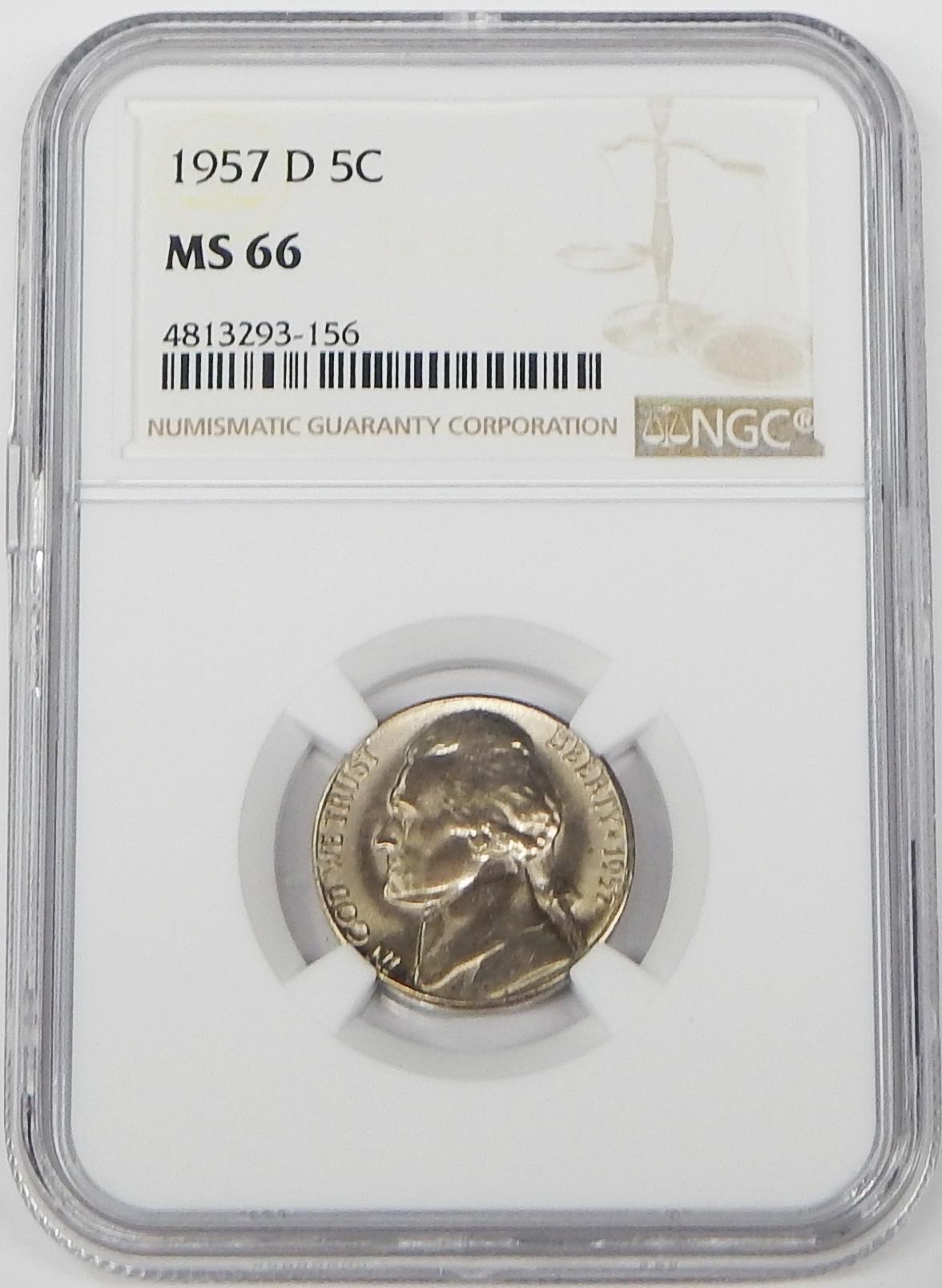 1957-D JEFFERSON NICKEL - NGC MS66