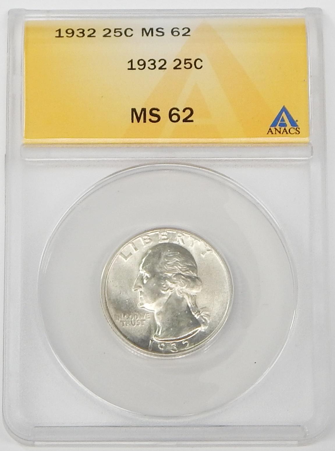 1932 WASHINGTON QUARTER - ANACS MS62