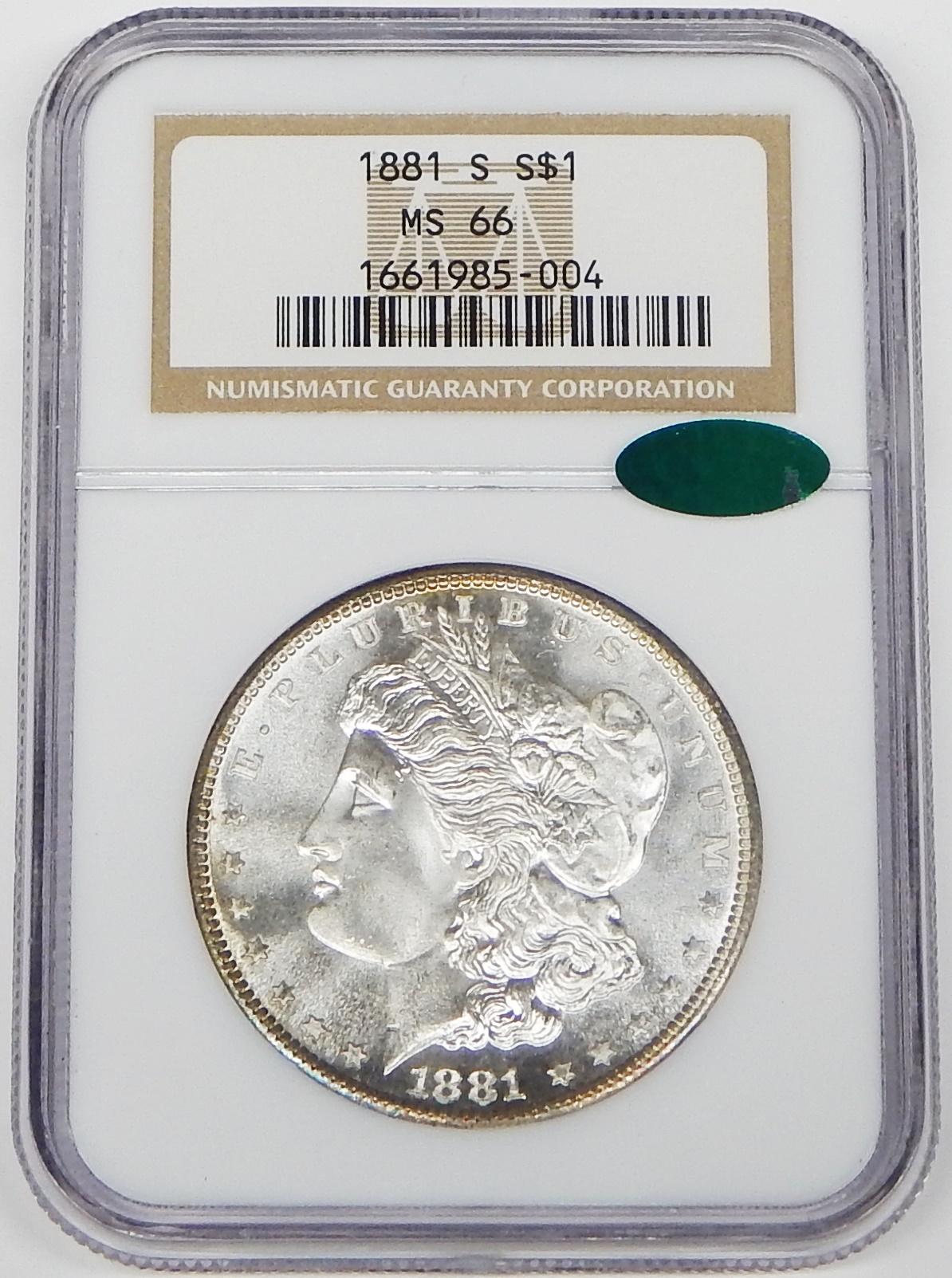 1881-S MORGAN DOLLAR - NGC MS66 - CAC - TONED REVERSE