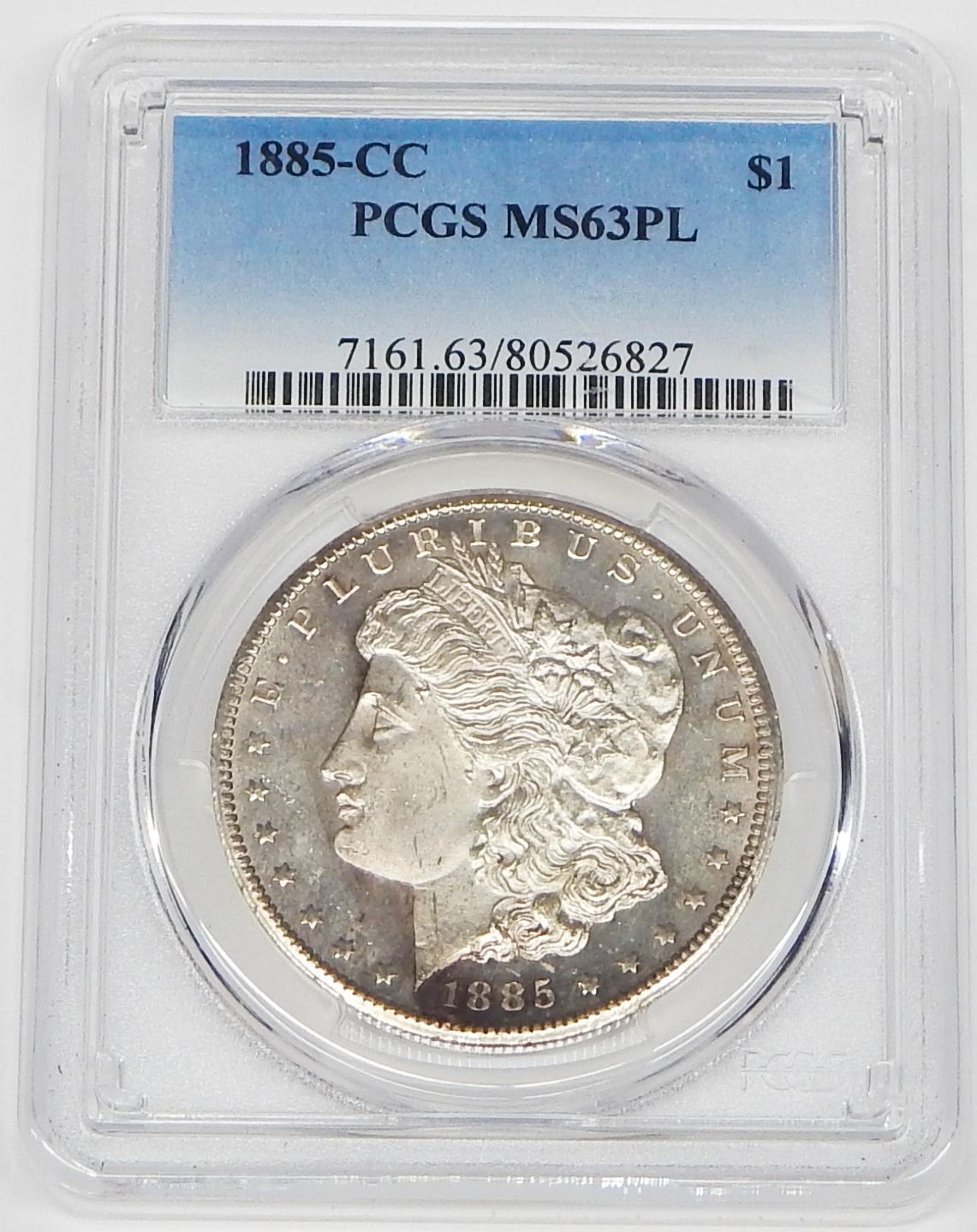 1885-CC MORGAN DOLLAR - PCGS MS63 PROOFLIKE