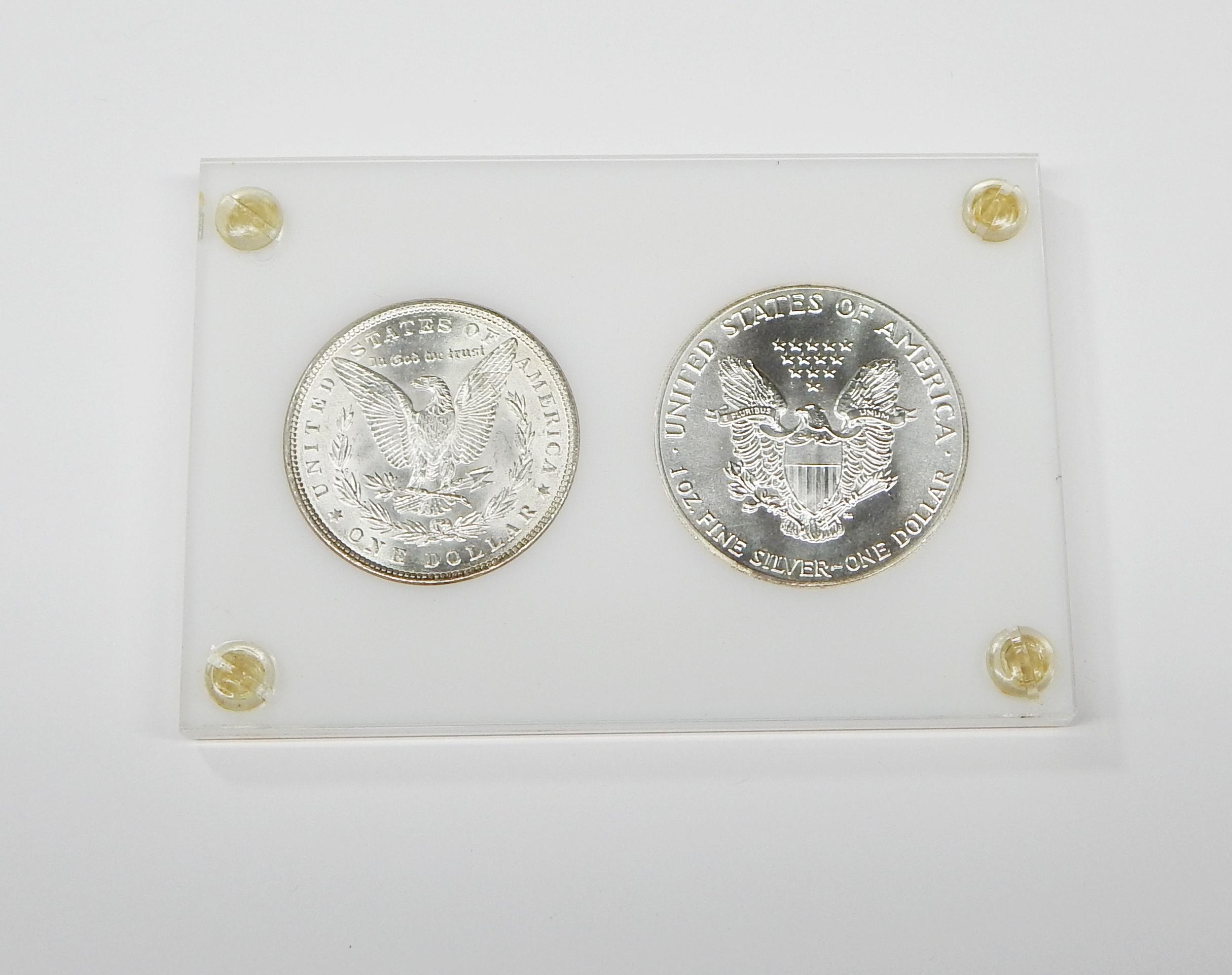 UNCIRCULATED 1886 MORGAN DOLLAR & 1986 SILVER EAGLE in HOLDER