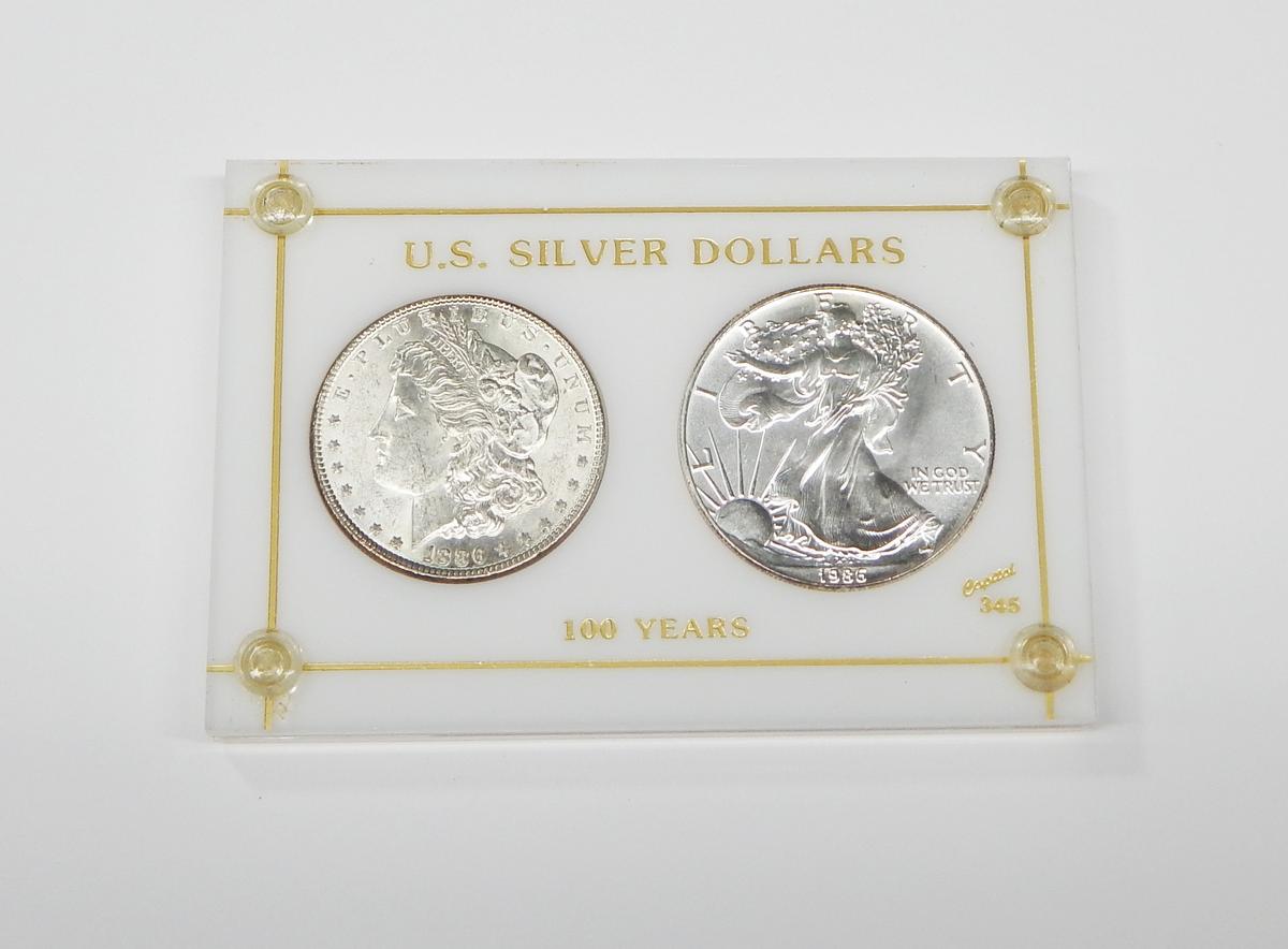 UNCIRCULATED 1886 MORGAN DOLLAR & 1986 SILVER EAGLE in HOLDER