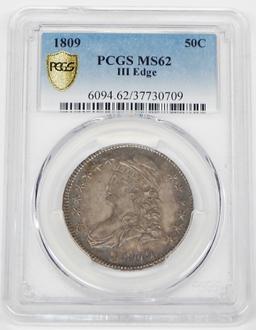 1809 BUST HALF DOLLAR - III EDGE - PCGS MS62