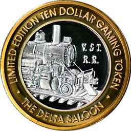 SILVER & BRONZE CASINO TOKEN - DELTA SALOON - VIRGINIA & TRUCKEE RAILROAD