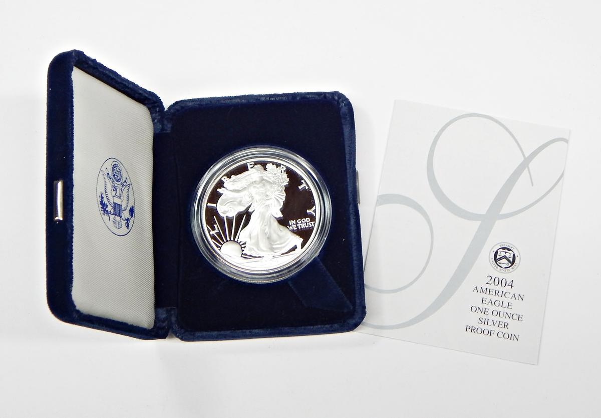 2004 PROOF SILVER EAGLE in BOX with COA