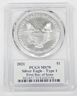 2021 TYPE 1 SILVER EAGLE - PCGS MS70 - SIGNED BY THOMAS CLEVELAND, MINT DESIGNER