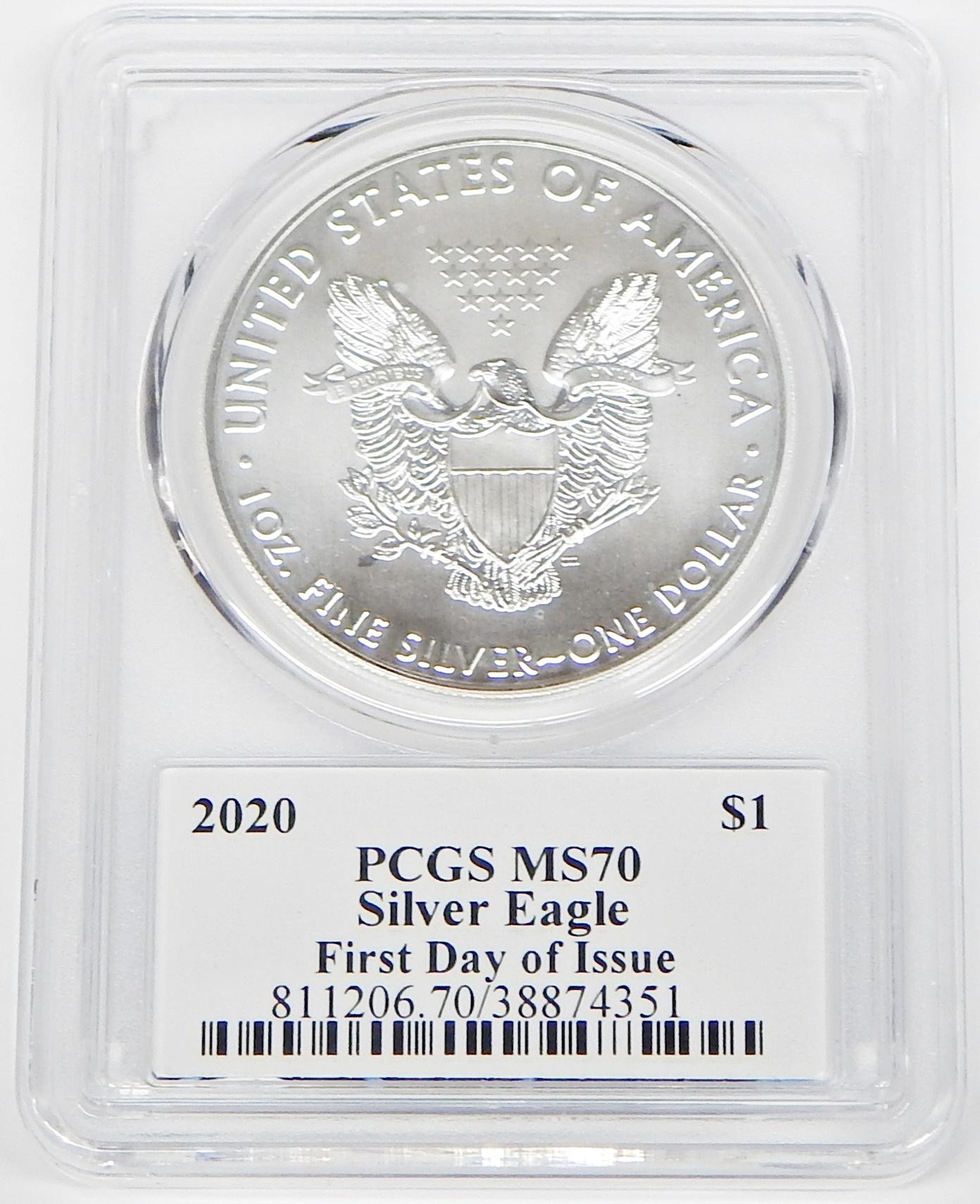 2020 SILVER EAGLE - PCGS MS70 - 1ST DAY OF ISSUE - SIGNED by THOMAS CLEVELAND