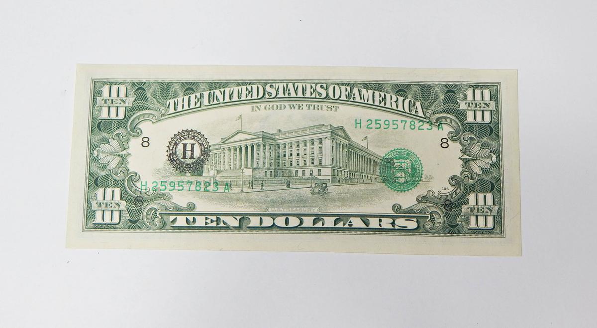 1985 $10 FEDERAL RESERVE NOTE - MAJOR OVERPRINT ERROR