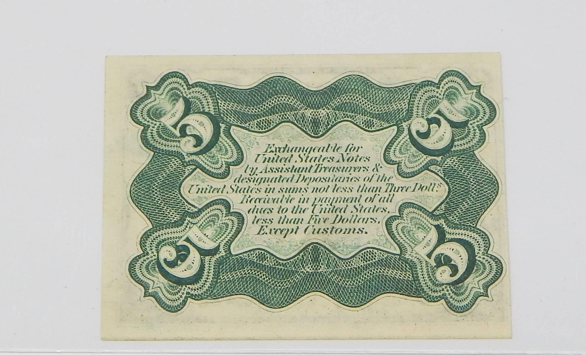 FRACTIONAL CURRENCY - THIRD ISSUE 5 CENT NOTE, GREEN BACK