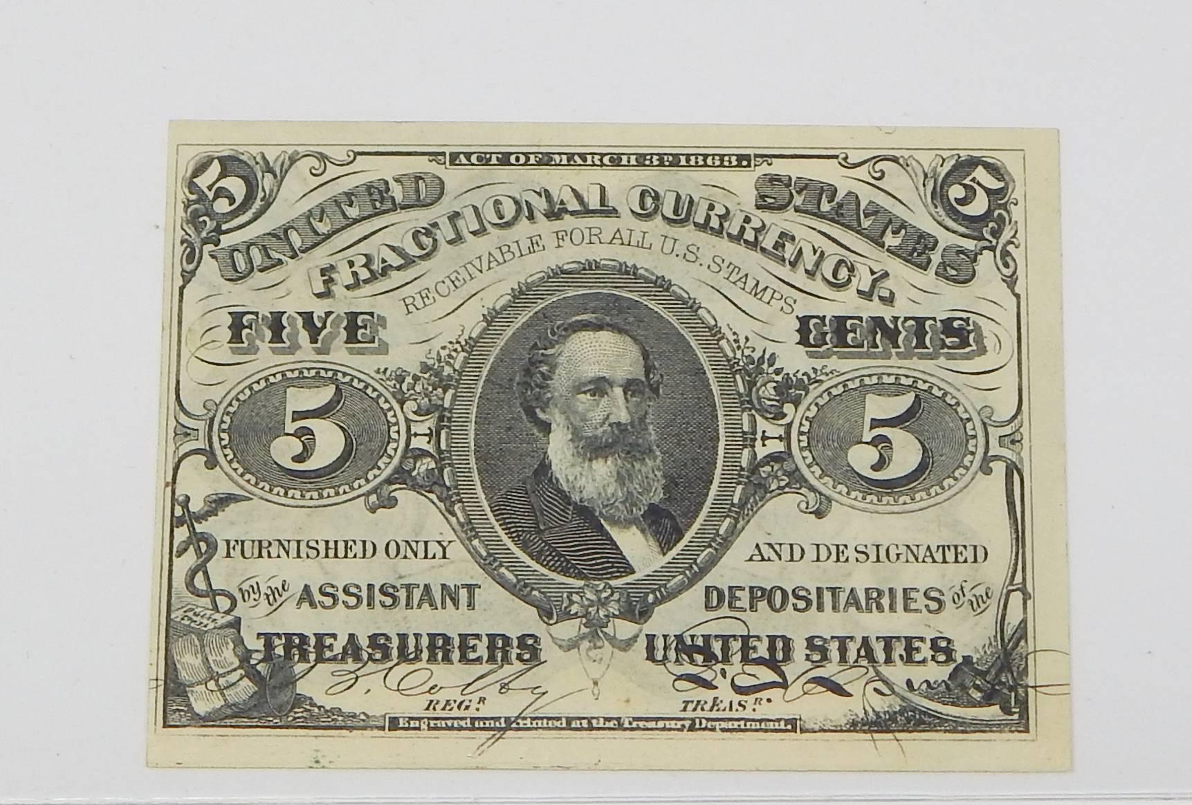 FRACTIONAL CURRENCY - THIRD ISSUE 5 CENT NOTE, GREEN BACK