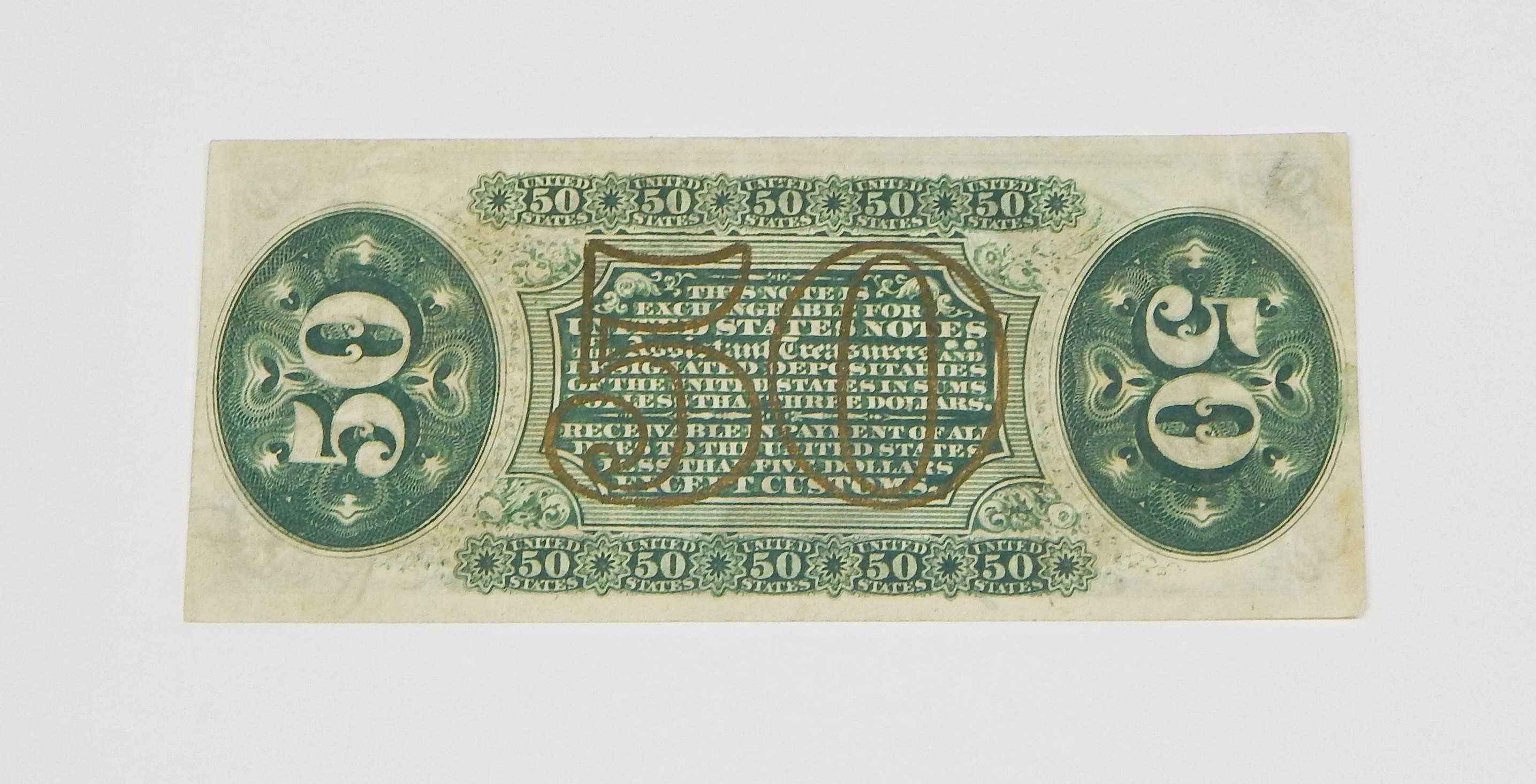 FRACTIONAL CURRENCY - THIRD ISSUE 50 CENT NOTE, GREEN BACK, SPINNER