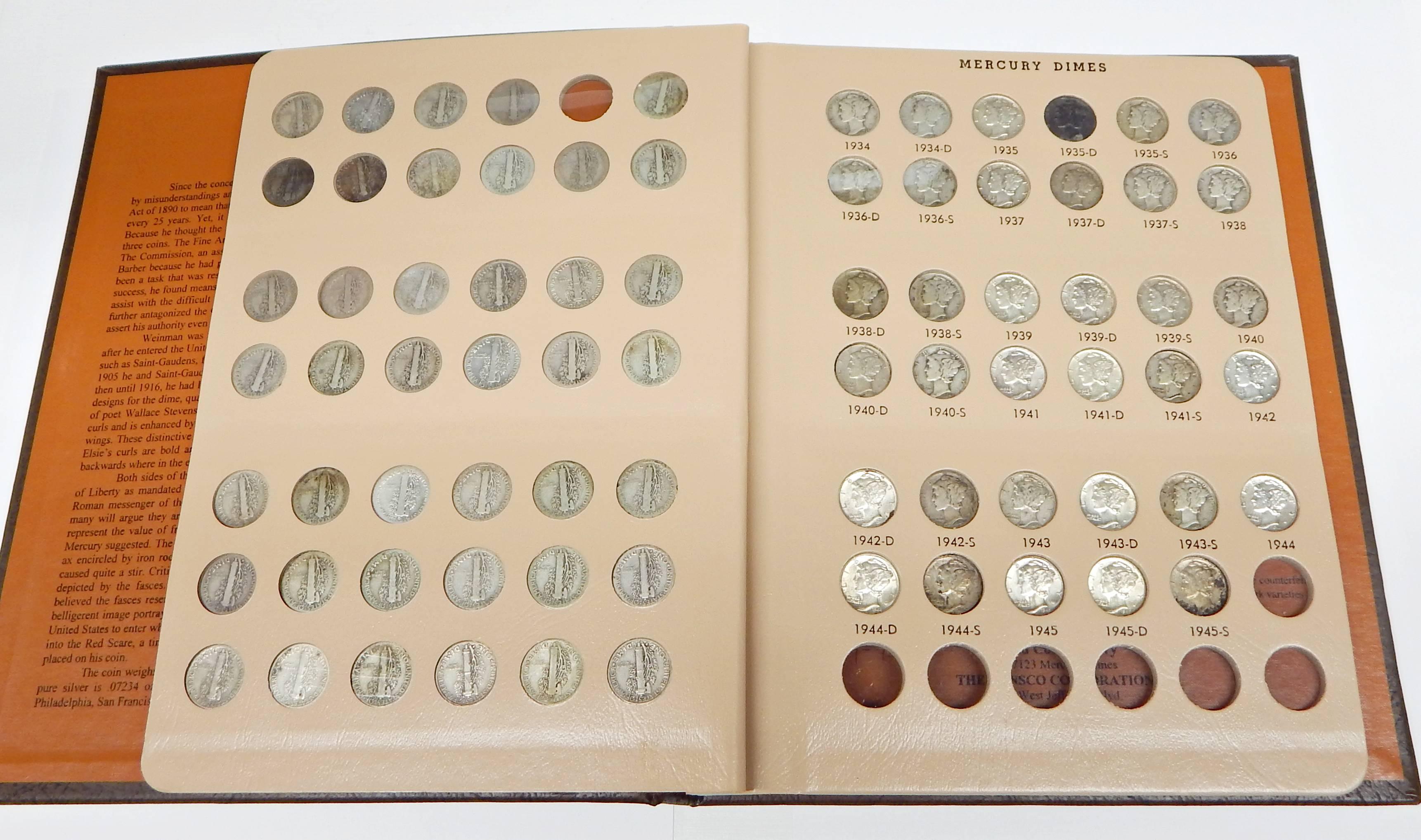 NEARLY COMPLETE SET of MERCURY DIMES in DANSCO ALBUM - 76 COINS