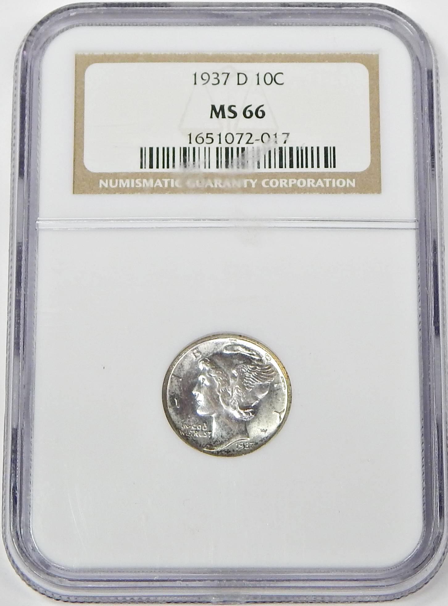 1937-D MERCURY DIME - NGC MS66