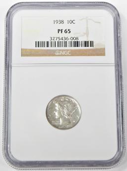 1938 PROOF MERCURY DIME - NGC PF65