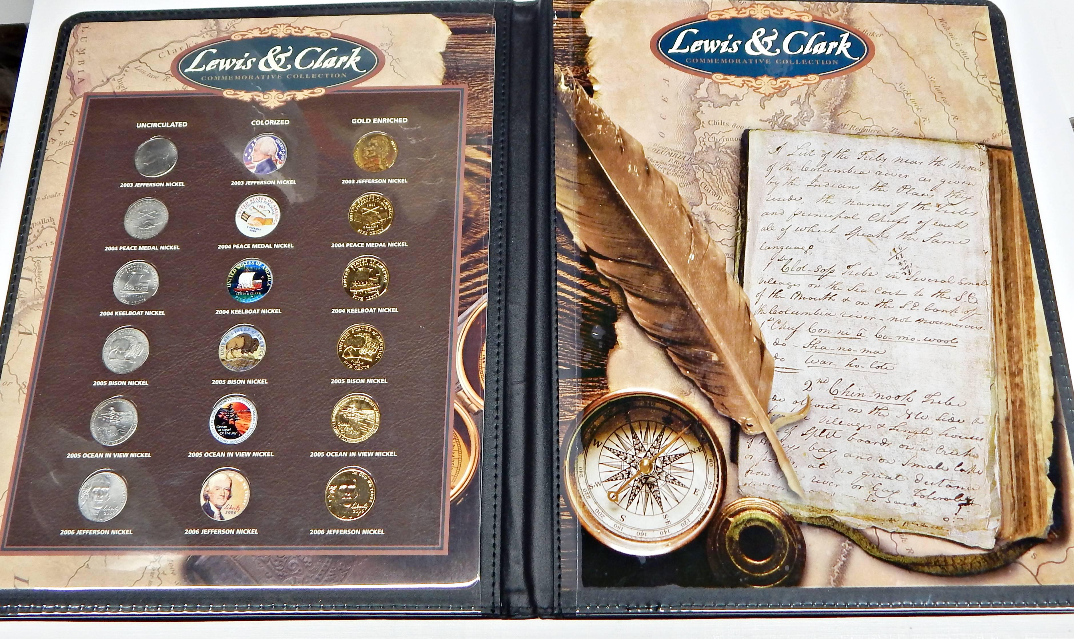 LEWIS & CLARK COMMEMORATIVE COLLECTION - 18 UNC, COLORIZED & GOLD PLATED NICKELS