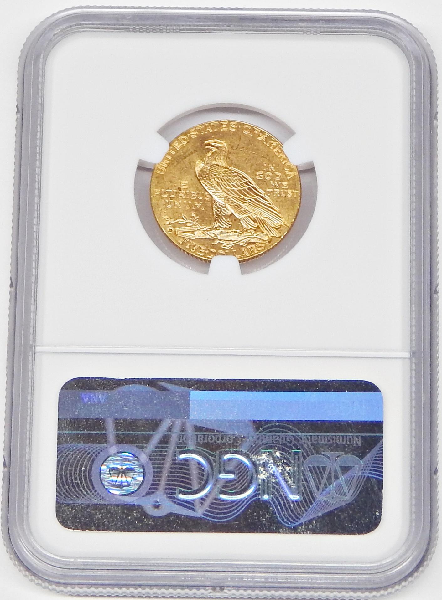 1909-D INDIAN HEAD $5 GOLD PIECE - NGC MS62