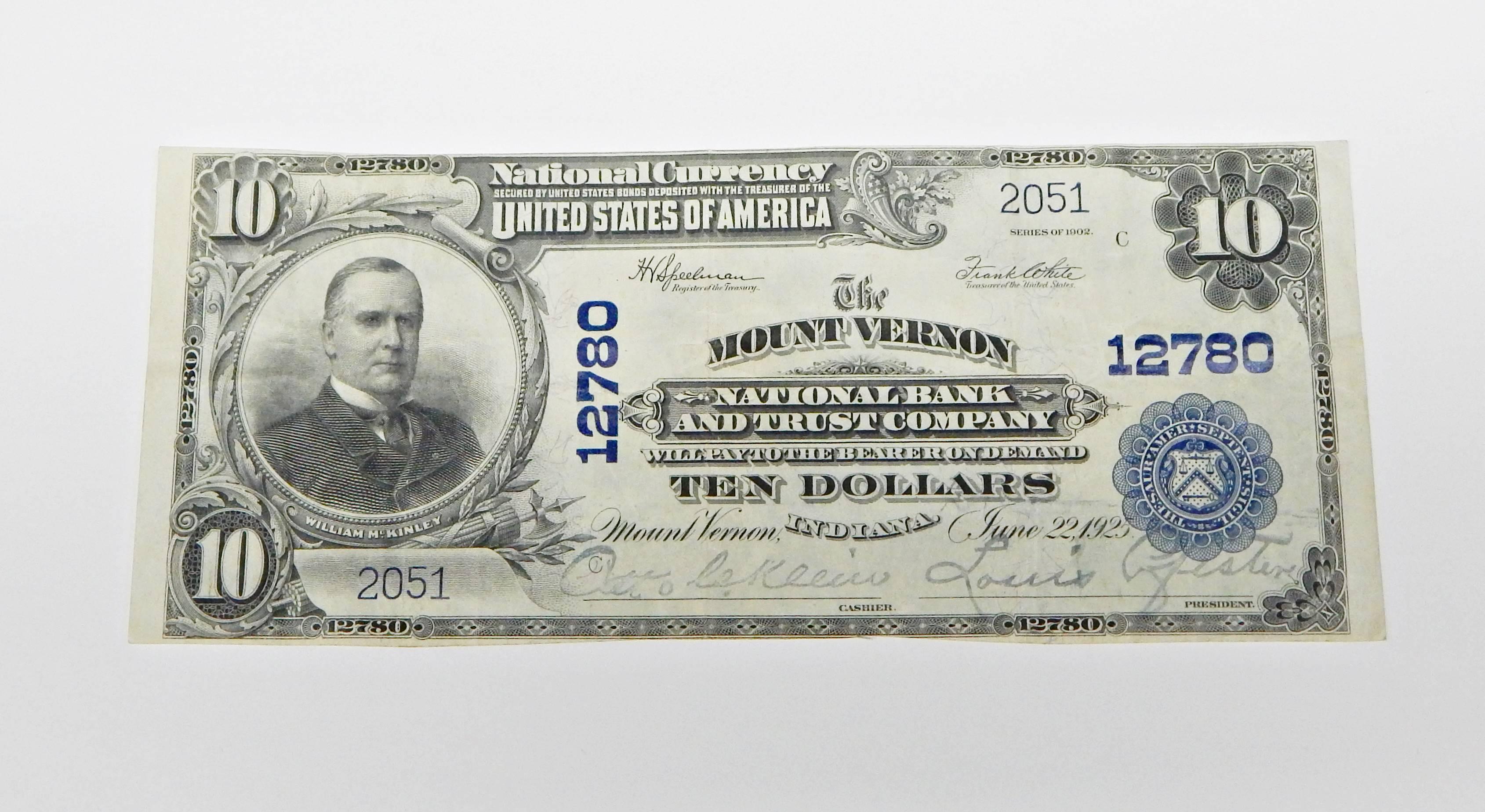 1902 $10 NATIONAL CURRENCY - NATIONAL BANK and TRUST COMPANY, MOUNT VERNON, INDIANA