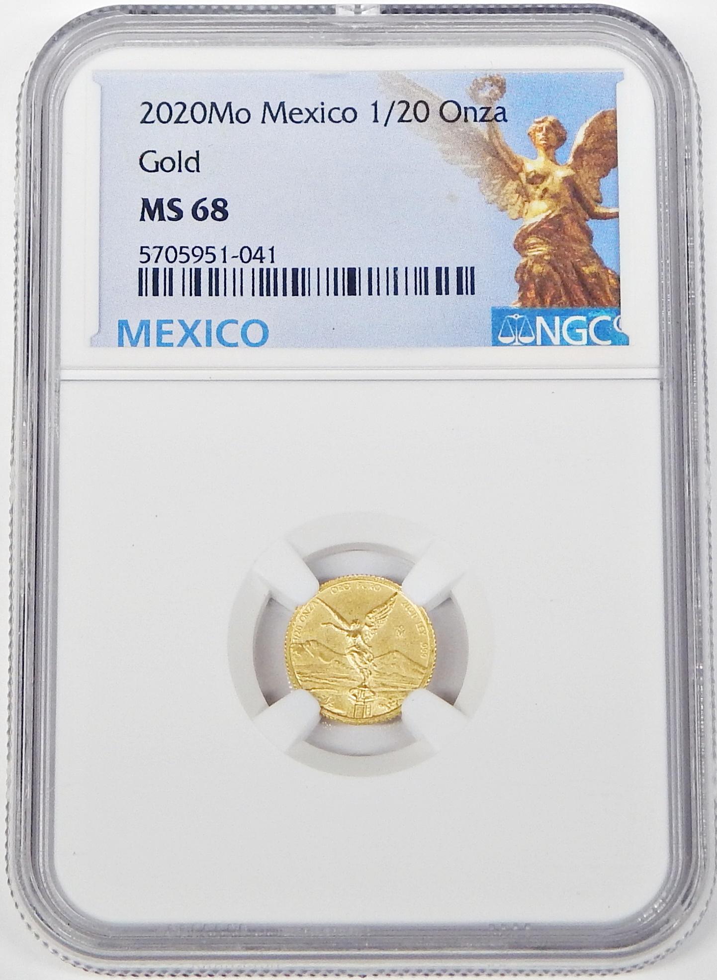 MEXICO - 2020 1/20 OZ GOLD ONZA - NGC MS68 - TINY MINTAGE of 700