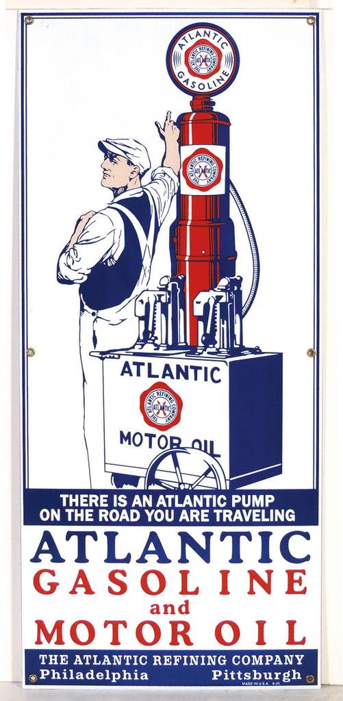 Petroliana Sign, Atlantic Gasoline & Motor Oil, heavy