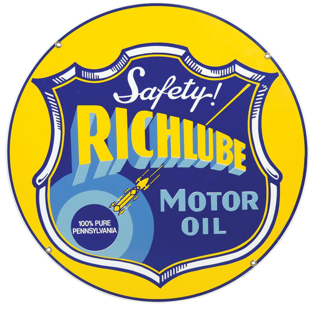 Petroliana Sign, Richlube Motor Oil, 6-color enamel on