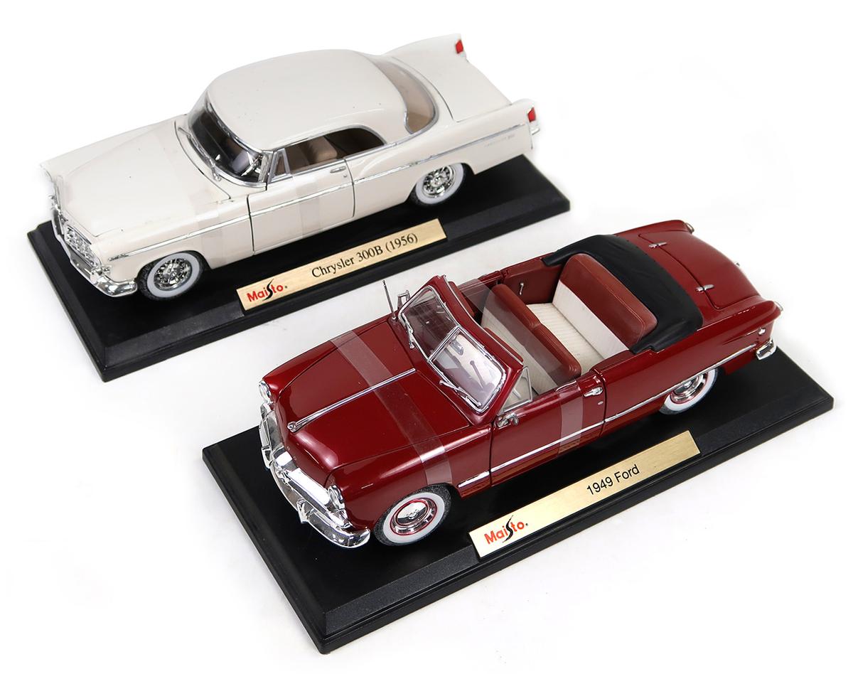 Toy Scale Models (2), Maisto 1956 Chrysler 300B & 1949 Ford, die-cast, 12"