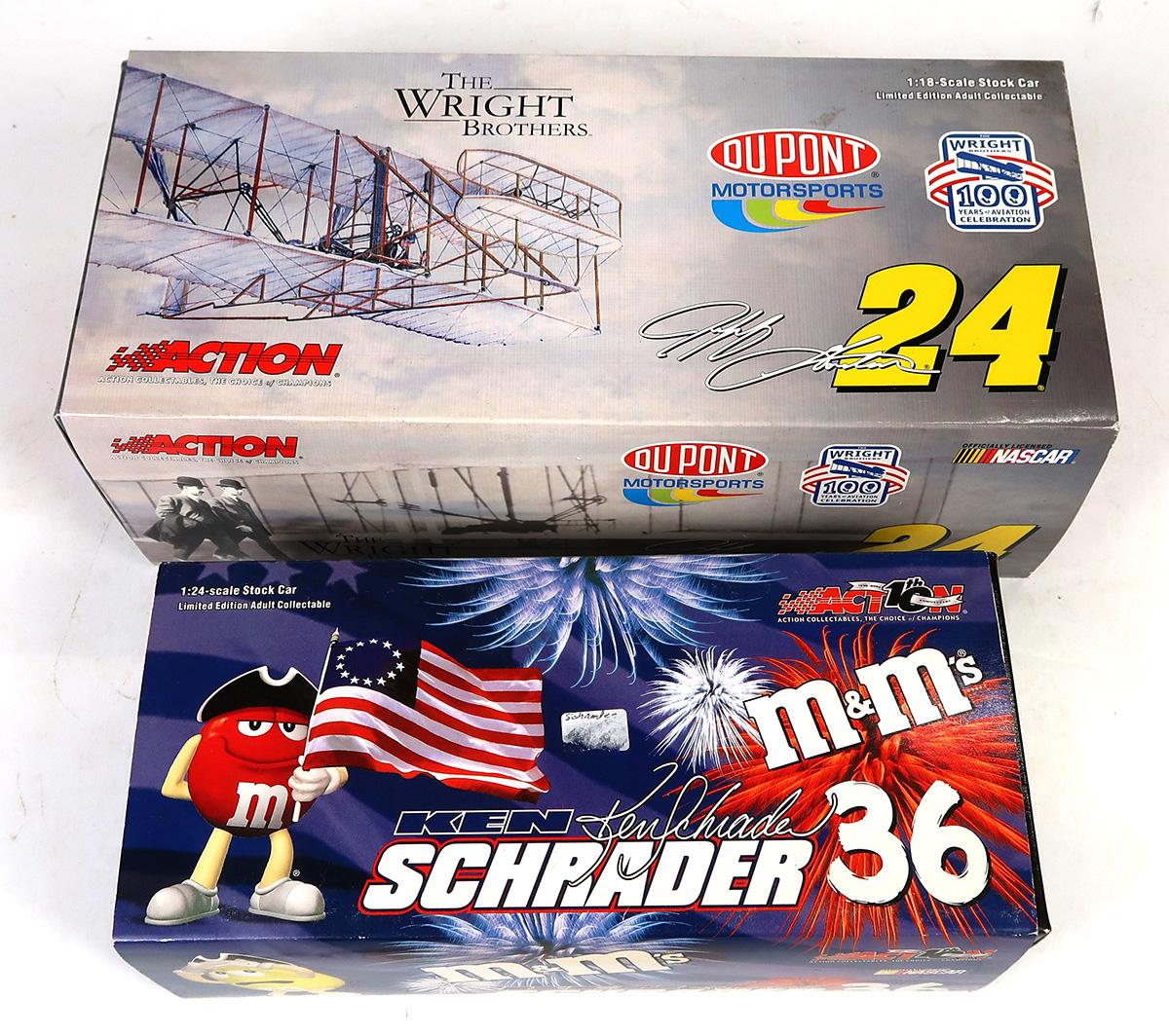 Action Cars (2), DuPont Motorsports 1:18 & 1:24 scale, MIB, largest 10" L.