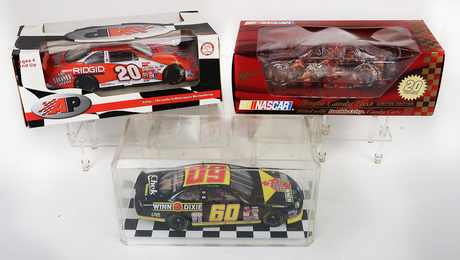 Nascars (2), Winn Dixie & Home Depot plus 1 Nascar Candy Dish, Exc cond & M