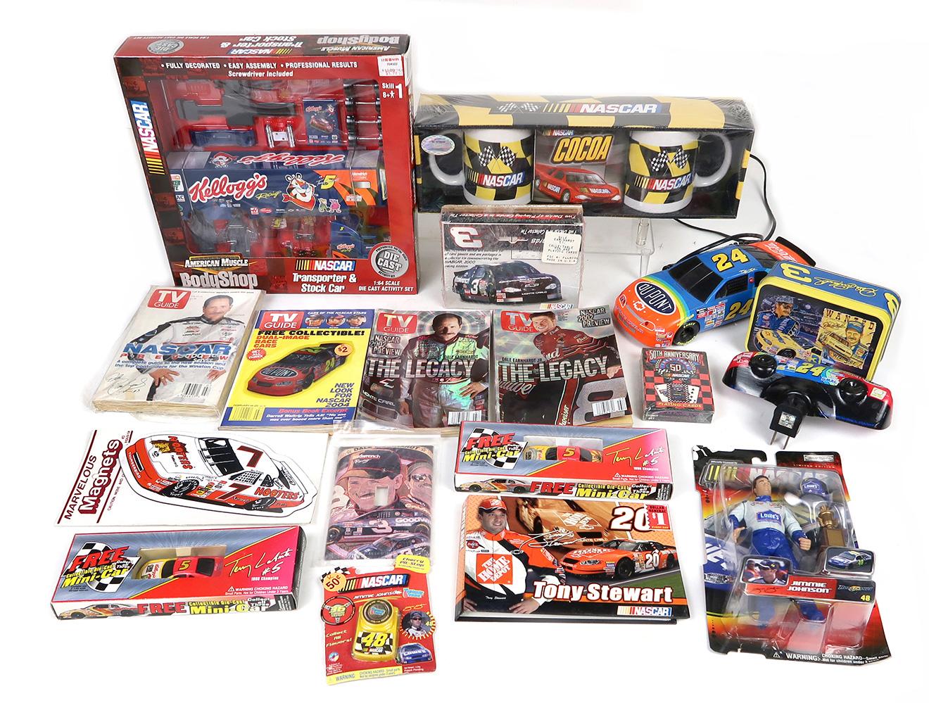 Nascar Collectibles (20), Mugs, transporter, figures & books, mostly MIB, l