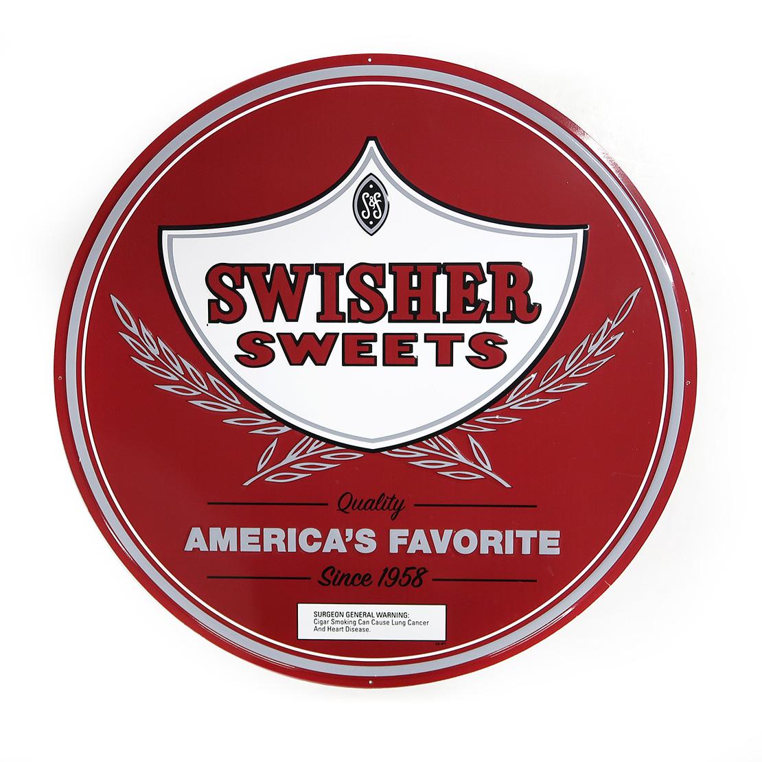 Swisher Sweets Tobacco Sign, embossed aluminum litho, Mint cond, 21"Dia.