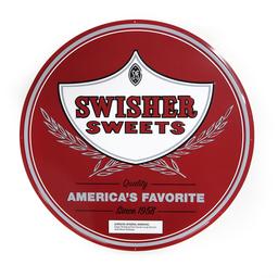 Swisher Sweets Tobacco Sign, embossed aluminum litho, Mint cond, 21"Dia.