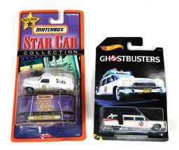 Hot Wheels (4), HW City The Simpsons, Ghostbusters ECTO-1, Star Car Laverne