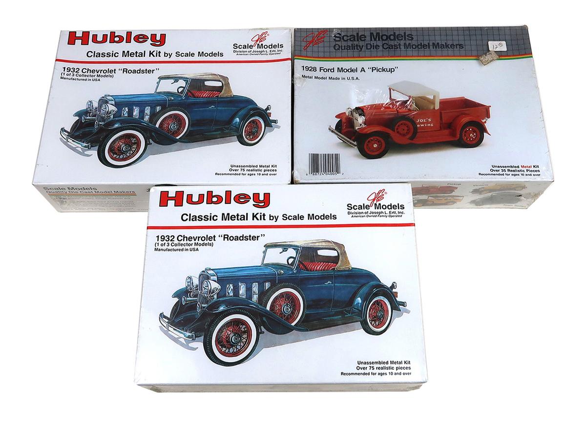 Toy Scale Models (3), Hubley, 1932 Chevy Roadster (2) & 1928 Ford Model A P