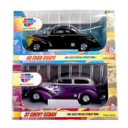 Toy Scale Models (2), CARQUEST 1937 Chevy Sedan & 1940 Ford Coupe, both die