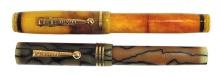 Fountain Pens (2), Gold Bond, c.1920's, Gold/Brown/Green Stonite w/14K Nib