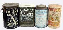 Country Store Tins & Containers (4), Ehlers Grade "A" Coffee 5 lb pail w/or