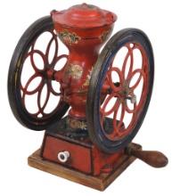 Coffee Mill, Enterprise cast iron double wheel countertop w/orig paint & de