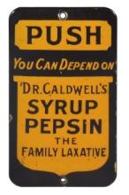 Drug Store Dr. Caldwell's Syrup Pepsin Door Push, The Family Laxative, blac