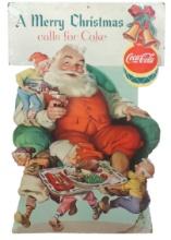 Coca-Cola Christmas diecut, large litho on cdbd easelback of Santa Claus &