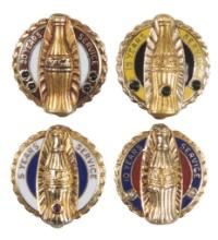 Coca-Cola Service Emblem Pins (4), Recognition of 5 yrs-yellow gold w/lab c