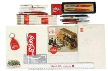 Coca-Cola Desk Items (18), pens, pencils (unopened 12 pack), tape measure,