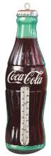 Coca-Cola Thermometer, bottle shaped embossed metal, mfgd by Robertson, Exc