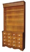 Apothecary Cabinet, 19th C., one-piece oak w/16 drawer base below 4 setback