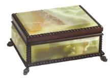 Music Box, 5-panel green onyx in carved wood frame, plays Laura's Theme & L