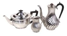 Victorian Silverplate (3), coffee pot & cream w/swirled ribs by the Army &