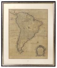 Decorative Art, map of South America, late 18th C., framed & matted, Exc co