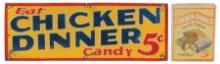 Candy Store Chicken Dinner Sign and Box (2), embossed litho on tin sign & c