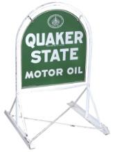 Petroliana Curb Sign, Quaker State Motor Oil, double-sided painted steel ha