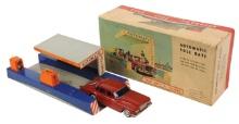 Toy Automatic Toll Gate, litho on tin battery op w/windup Plymouth Valiant
