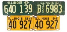 License Plates (4), all Illinois, 1943 fiberboard truck plate, 1943 fiberbo