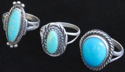 Lot of (8) Sterling Silver Southwest Rings most with turquoise. Approx 26.9 grams.